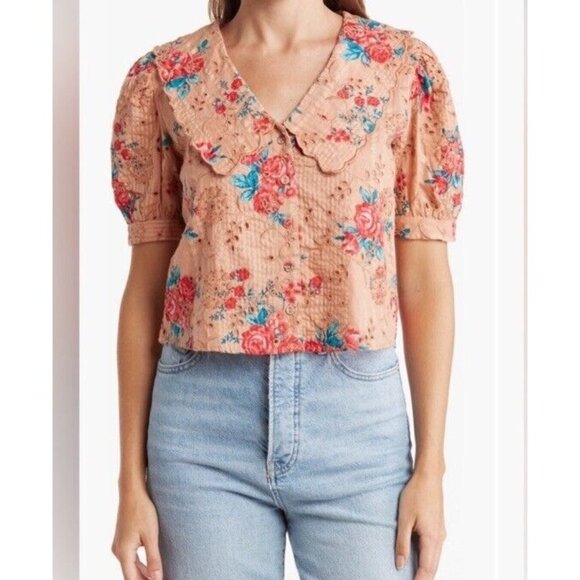 Walter Baker Women’s Irma Top In Bontanic Eyelet Blouse Boho Size XL - Picture 1 of 13